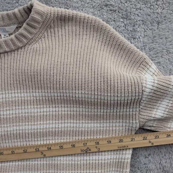 Time and Tru Women's Crewneck Chenille Sweater with Long Sleeves XL Tan & White - Picture 4 of 8